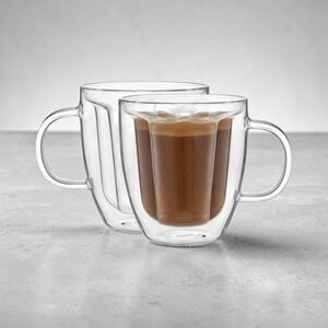 JoyJolt Disney Mickey Mouse 3D Mugs Set of 2 Double Wall Glass Coffee Cups 10 oz
